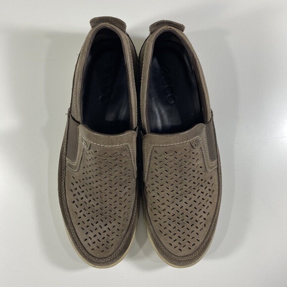 Ecco Shoes‎ Mens 42 US 8/8.5 Collin Brown Slip On Leather Perforated Casual - Picture 2 of 12